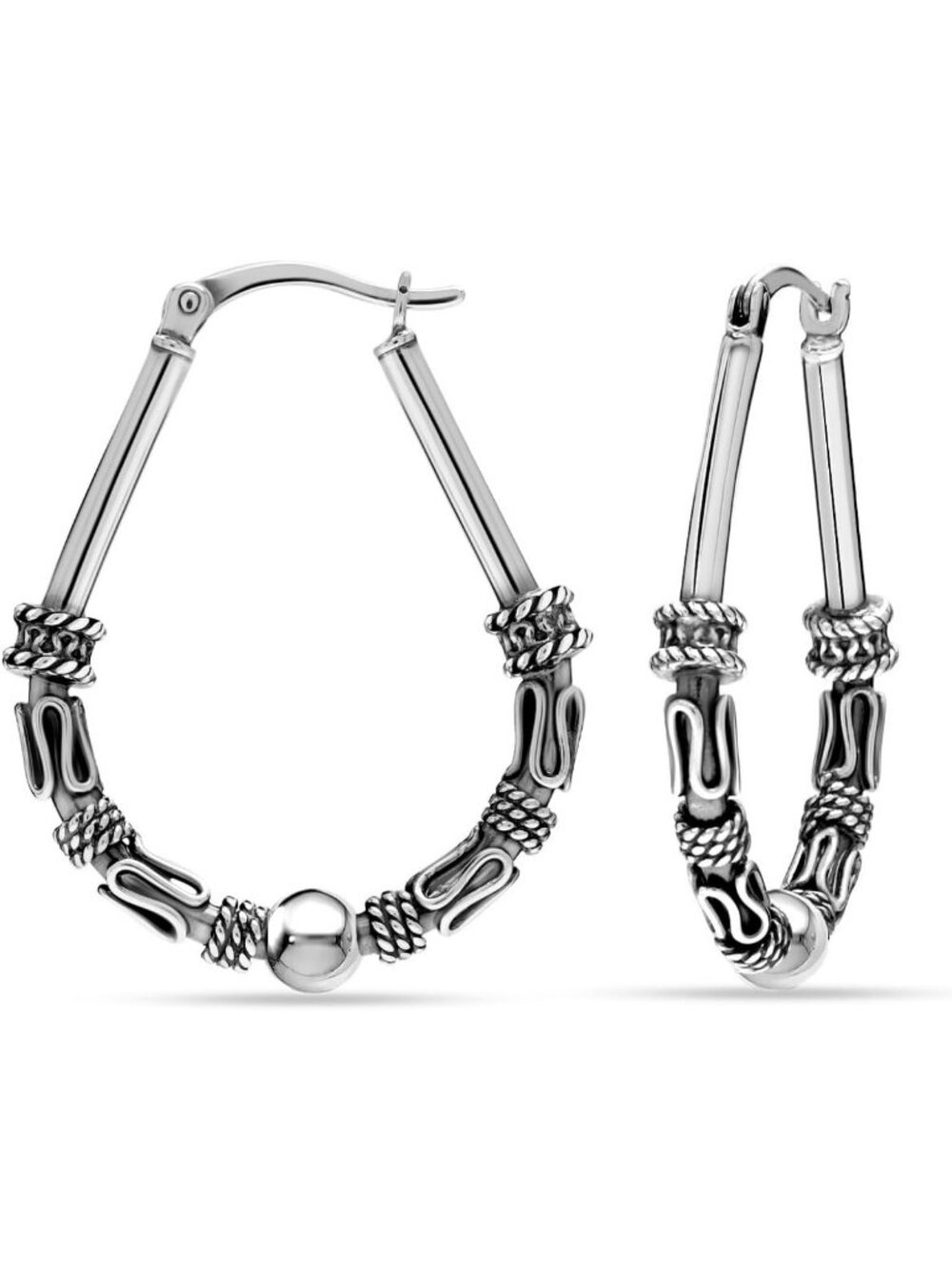 Classic 925 Sterling Silver Hoop Earrings | Textured Diamond-Cut Design